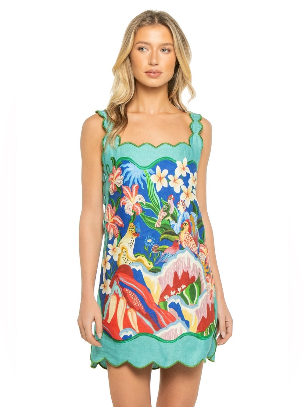 Farm Rio Garden Of Life Linen Mini Dress Artsy Floral Large